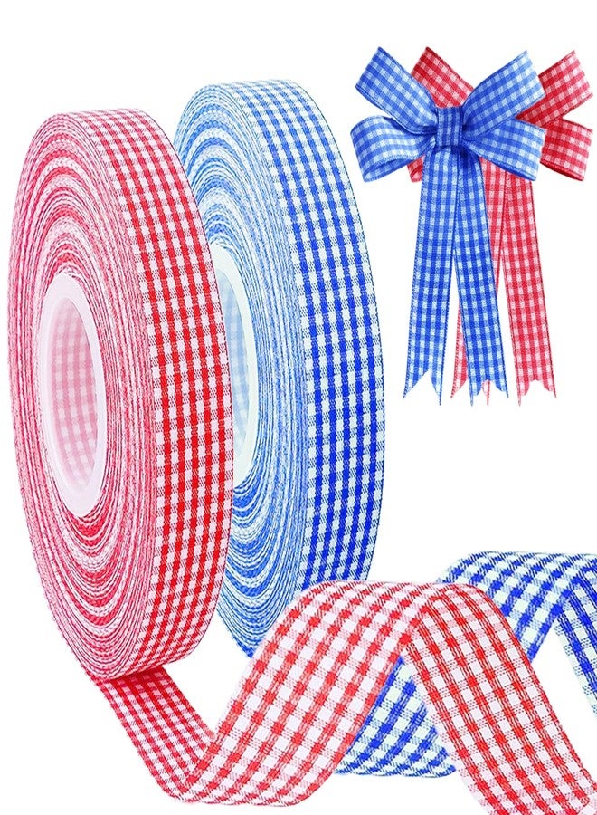 IIDEA 2 Rolls Gingham Ribbon 4/5" x 50 Yards,Polyester Checkered Plaid Ribbons for Gift Wrapping,DIY Crafts,Wedding Decor,Hair Bows,Home Decoration(Red and Blue) - Image 1
